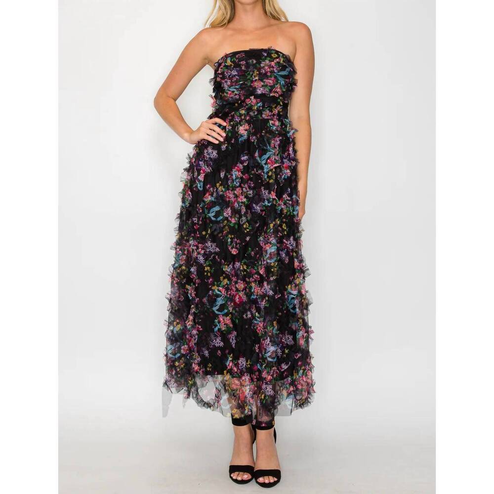 Strapless Black Floral Maxi Dress